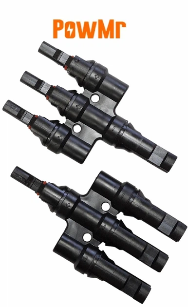 Конектор тройник MC4 1х3 POWMR, для солнечных панелей 30A 1000V (пара - папа+мама, комплект из 2 штук) IP67 (разветвитель, удвоитель, тройник, для обединения солнечных панелей в массив) - изображение 7