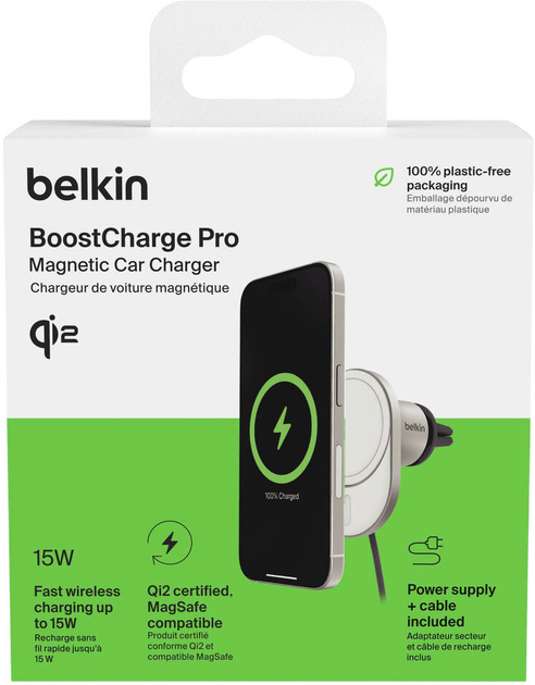 Автомобільний зарядний пристрій Belkin BoostCharge Pro Magnetic Qi2 15W White (WIC008BTGR-V2) - зображення 8