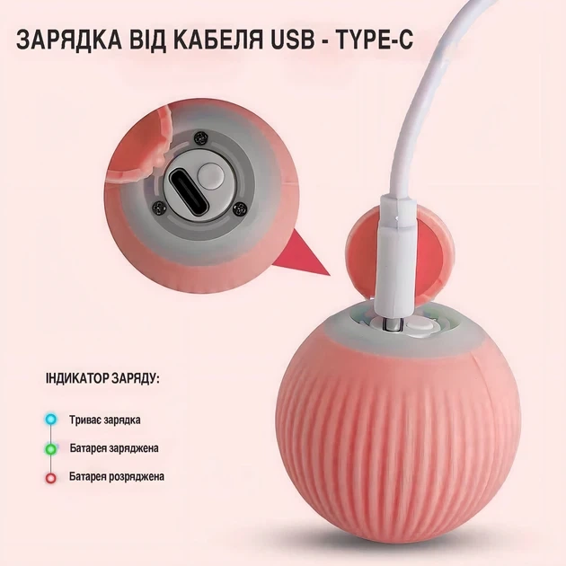 Интерактивная игрушка для кошек собак с USB-зарядкой Умный мяч розовый - изображение 3
