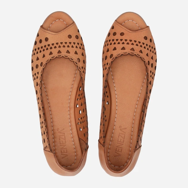 Baleriny damskie skórzane ażurowe z odkrytymi palcami Venezia A040LEBROBA118 38 (5UK) 24.4 cm Brązowe (5906140781715) - obraz 5