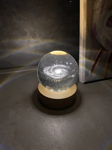 Ночник Декоративный 3D хрустальный шар "Галактика", декоративная ночная лампа 3D. ночное освещение, детское освещение, лампа ночная - изображение 3