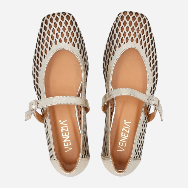 Baleriny damskie skórzane ażurowe z paskiem Venezia L094LEGOOBA034 36 (3UK) 23.5 cm Złote (5906140906484) - obraz 5