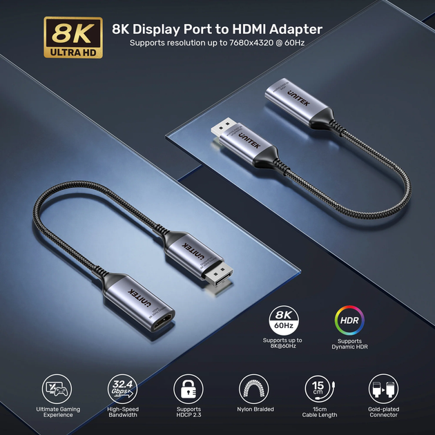 Адаптер Unitek 8K DisplayPort to HDMI Space Grey (V1611A01) - зображення 13