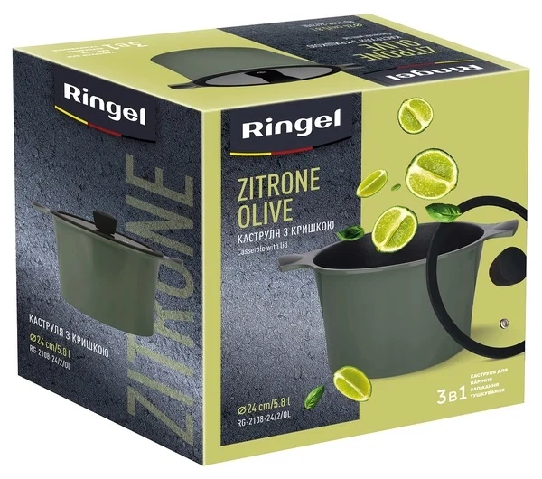 Кастрюля Ringel Zitrone Olive с крышкой 5.8 л, 24 см (RG-2108-24/2/OL) - изображение 7