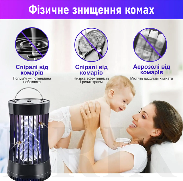 Лампа ловушка аккумуляторная от комаров электрическая светильник от насекомых 2.5W 15м2 Черный - изображение 2