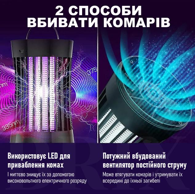 Лампа ловушка аккумуляторная от комаров электрическая светильник от насекомых 2.5W 15м2 Черный - изображение 3
