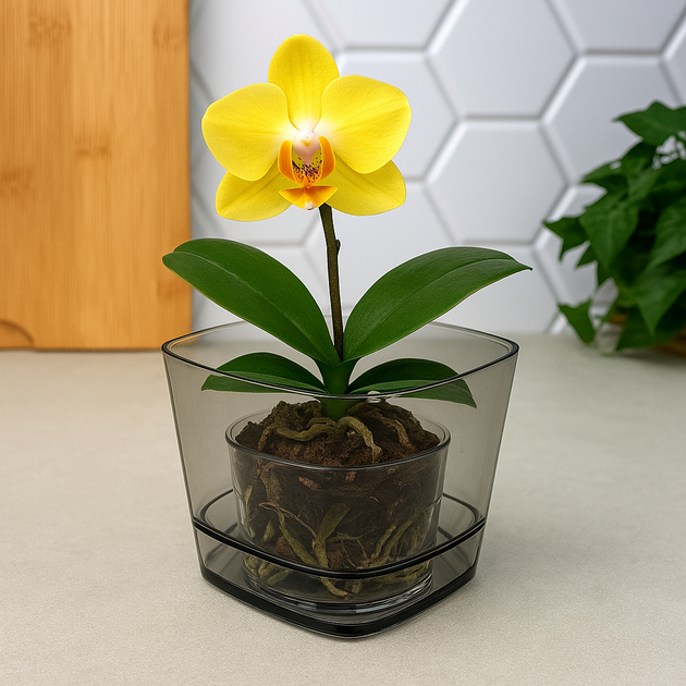 Квадратный прозрачный горшок для орхидей 1.2 л Тёмная дымка PERA ORCHID KRS-251 - изображение 2