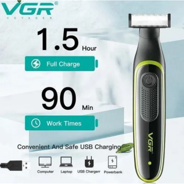 Електрична машинка триммер для стрижки бороди та вусів VGR V-017 USB 3 насадки - зображення 2