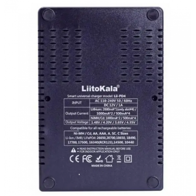 Універсальний зарядний пристрій LiitoKala Lii-PD4 Ni-Mh/Li-ion/LiFePo4 220V/12V 4 канали з екраном - зображення 5