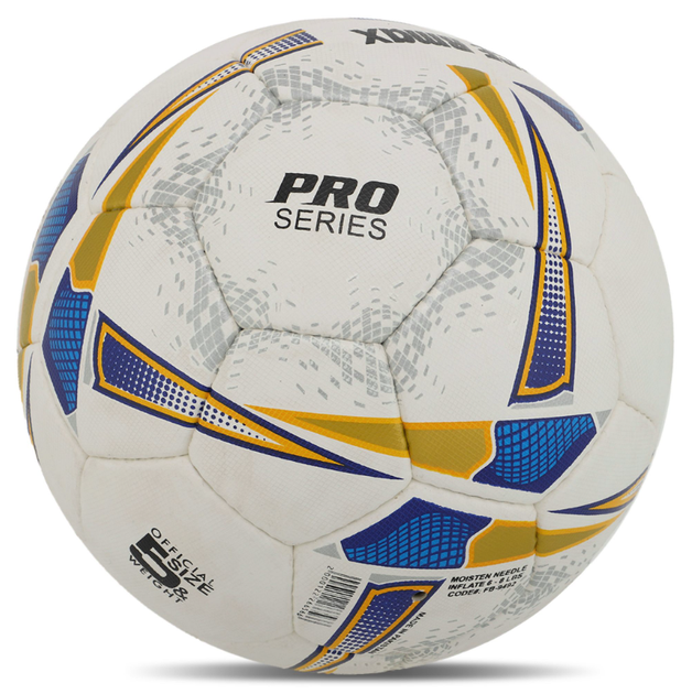 М'яч футбольний професійний ручне прошиття, ламінований №5 PU SOCCERMAX FB-9492 (PU, біло-синьо-золотий) - изображение 5