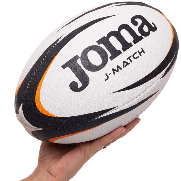 М'яч для регбі ручне зшивання Joma J-MATCH 400742-201 (гума, поліестер, бавовна, №5, чорно-біло-помаранчевий) - изображение 7