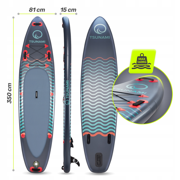 Надувна SUP дошка TSUNAMI Wave T03 350 см з веслом (P-5907739314222) - зображення 12