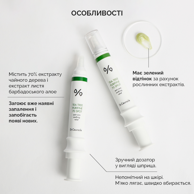 Крем с экстрактом чайного дерева для точечного применения Dr.Ceuracle Tea Tree Purifine 70 Spot, 12 мл - Фото 2 Крем с экстрактом чайного дерева для точечного применения Dr.Ceuracle Tea Tree Purifine 70 Spot, 12 мл - изображение 2