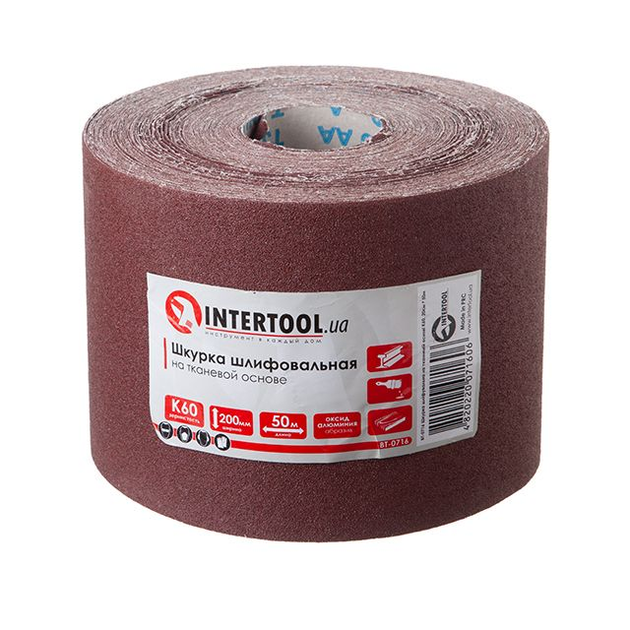 Шкірка шліфувальна на тканинній основі К60, 50 м INTERTOOL BT-0716 - зображення 2