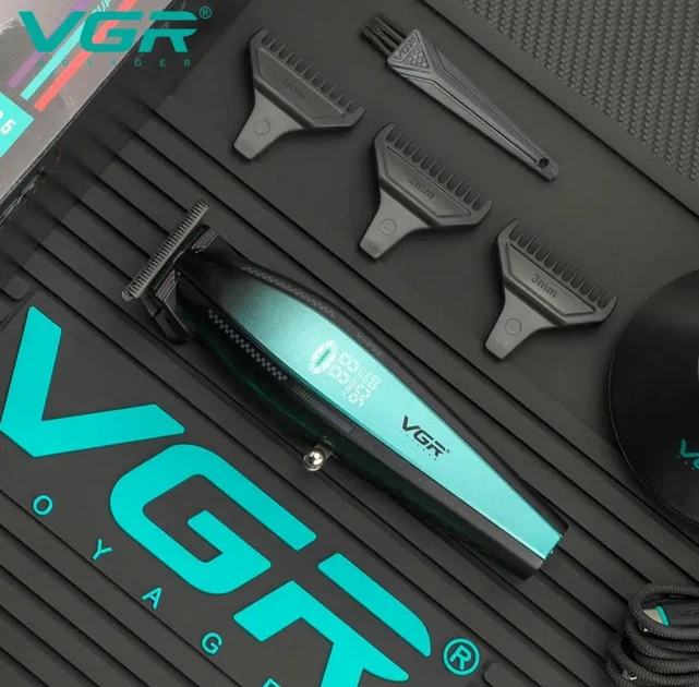 Аккумуляторный триммер для стрижки бороды и усов с USB и LED-дисплеем VGR V-992 Pro Черный + Масло - изображение 2