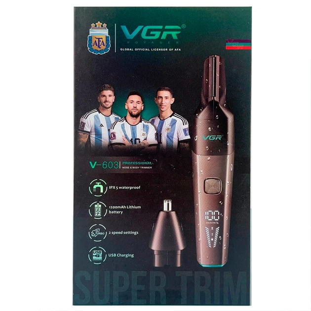 Аккумуляторный триммер для бровей, носа и ушей с USB и LED-дисплеем VGR V-603 Pro Черный - изображение 10
