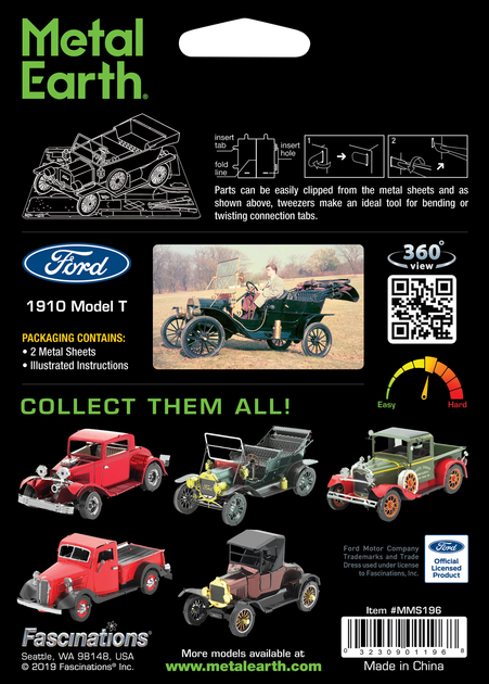 Металлический 3D конструктор "1910 Ford Model T", Metal Earth, MMS196 - Фото 8 Металлический 3D конструктор "1910 Ford Model T", Metal Earth, MMS196 - изображение 8