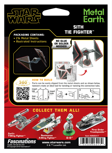 Металлический 3D конструктор "Star Wars - Sith Tie Fighter", Metal Earth, MMS417 - Фото 8 Металлический 3D конструктор "Star Wars - Sith Tie Fighter", Metal Earth, MMS417 - изображение 8