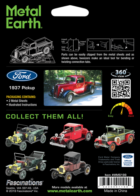 Металлический 3D конструктор "1937 Ford Pickup", Metal Earth, MMS199 - Фото 8 Металлический 3D конструктор "1937 Ford Pickup", Metal Earth, MMS199 - изображение 8