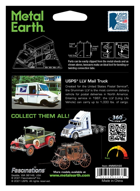 Металлический 3D конструктор "Почтовый автомобиль USPS LLV", Metal Earth, MMS468 - Фото 8 Металлический 3D конструктор "Почтовый автомобиль USPS LLV", Metal Earth, MMS468 - изображение 8