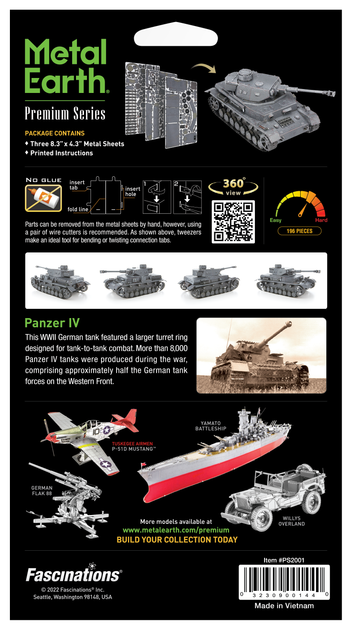 Металлический 3D конструктор "Танк Panzer IV", Metal Earth, PS2001 - Фото 8 Металлический 3D конструктор "Танк Panzer IV", Metal Earth, PS2001 - изображение 8