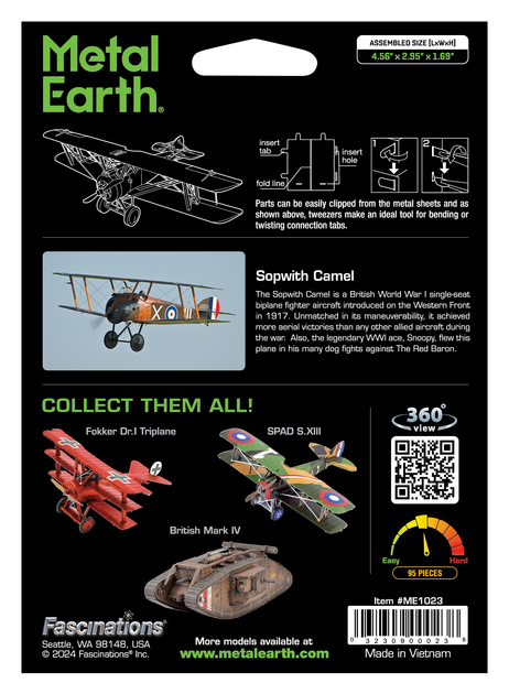 Металлический 3D конструктор "Британский истребитель Sopwith Camel", Metal Earth, ME1023 - Фото 8 Металлический 3D конструктор "Британский истребитель Sopwith Camel", Metal Earth, ME1023 - изображение 8