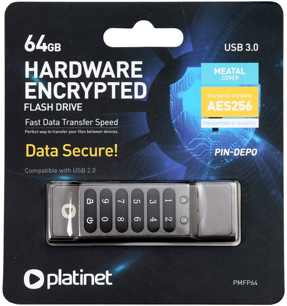 Pendrive Platinet Pin-Depo 64GB USB 3.2 Encrypted AES256 Black (5907595456494) - obraz 5