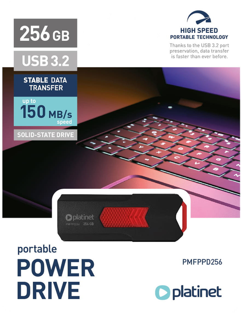 Pendrive Platinet 256GB USB 3.2 150MB/s Black (PMFPPD256) - obraz 3