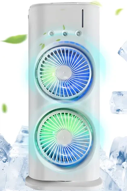 Вентилятор настільний подвійний з охолодженням Double-ended Spray Fan LED-підсвічування 3 швидкості, розпилювач водяного туману - Фото 1 Вентилятор настільний подвійний з охолодженням Double-ended Spray Fan LED-підсвічування 3 швидкості, розпилювач водяного туману - зображення 1