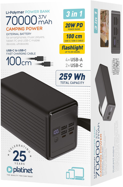 УМБ Platinet 70000 mAh 20W Black (PMPB7020) - зображення 4