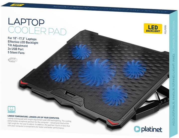 Підставка для ноутбука Platinet Laptop Cooler Pad 5 Fans Black (PLCP5FB) - зображення 7