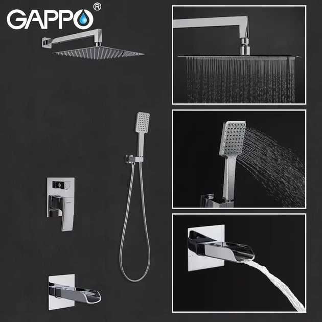 Вбудована душова система GAPPO G7107-20, вилив - перемикач на лійку, 3-функції, хром - изображение 2