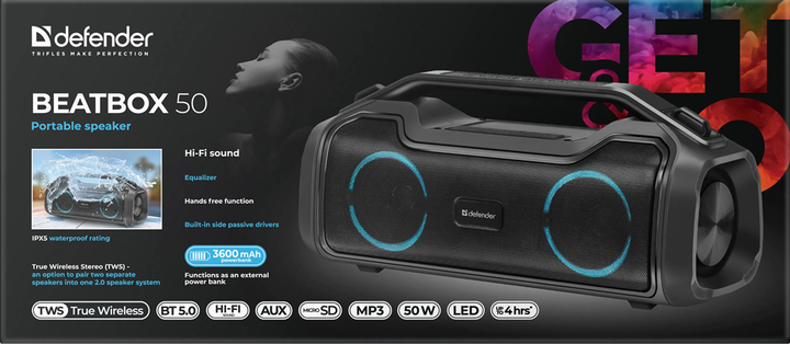 Портативна акустика Defender (65950) Beatbox 50 50 Вт Bluetooth 5.0 IPx5 до 5 год роботи - изображение 8