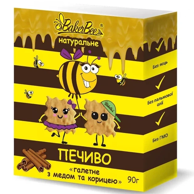 Печенье натуральное с мёдом и корицей BakerBee 90 г - Фото 2 Печенье натуральное с мёдом и корицей BakerBee 90 г - изображение 2