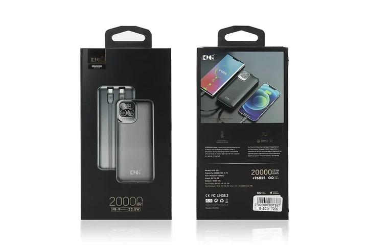 Внешний аккумулятор power bank 20000мАч K.P KPG-201 быстрая зарядка противоударный корпус - Фото 5 Внешний аккумулятор power bank 20000мАч K.P KPG-201 быстрая зарядка противоударный корпус - изображение 5