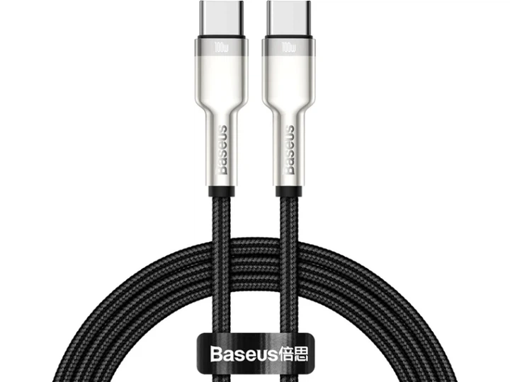 Кабель BASEUS Cafule Metal Type-C to Type-C 100W 1m Black (CATJK-C01) - Фото 1 Кабель BASEUS Cafule Metal Type-C to Type-C 100W 1m Black (CATJK-C01) - изображение 1