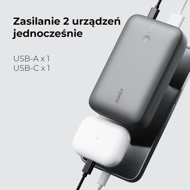 Powerbank AUKEY Spark Mini 20000 mAh, USB-C 22.5W, USB-A Silver (PB-Y57) - obraz 7