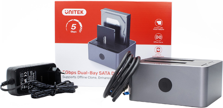 Станція клонування Unitek Y-3026GY01-EU для SSD/HDD 2 x SATA 2.5''/3.5'' USB 3.0 5Gbps - зображення 13