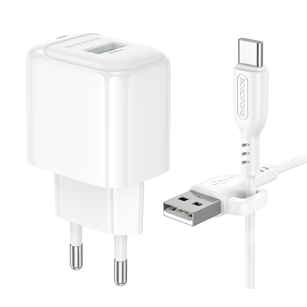 Сетевое зарядное устройство с кабелем BOROFONE BAS42A Potential single-port QC3.0 charger set(Type-C) 18W White 6941991113802 - изображение 4