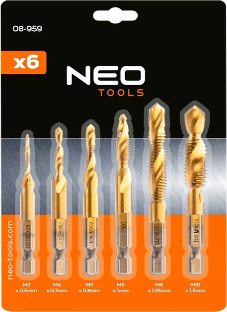 Zestaw wierteł NEO Tools HSS TiN M3 - M10 HEX 08-959 6 sztuk (5907558479591) - obraz 10