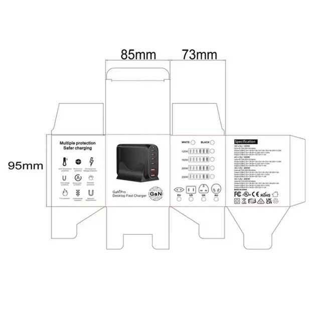 Блок живлення Type-C зарядний пристрій USB Хаб GaN 200 W (200 Вт) Швидке Заряджання для Ноутбука та телефона - Фото 8 Блок живлення Type-C зарядний пристрій USB Хаб GaN 200 W (200 Вт) Швидке Заряджання для Ноутбука та телефона - зображення 8