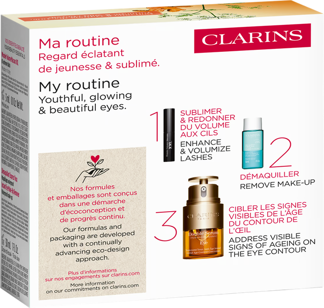 Набір для догляду за обличчям Clarins Сироватка 20 мл + Туш для вій 3 мл + Рідина для зняття макіяжу з очей 30 мл (3666057327445) - зображення 4