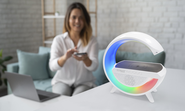 Przenośny głośnik Technaxx TX-264 LED Bluetooth z ładowaniem bezprzewodowym, lampką nocną White (4260358126180) - obraz 7