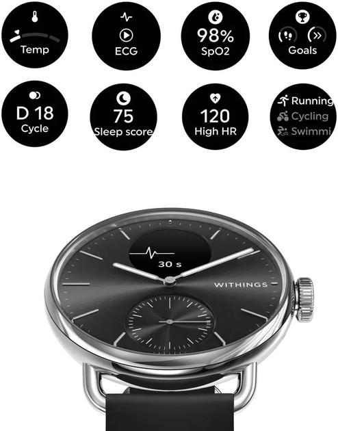 Смарт-годинник Withings ScanWatch 2 38mm Black (HWA10-model 1-All-Int) - зображення 3