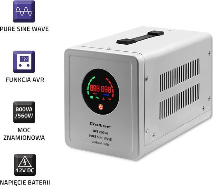 UPS Qoltec Pure Sine Wave 800VA/560W Stala faza (50718) (955555906366982) - Outlet - obraz 5
