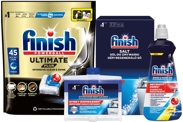 Набір для посудомийних машин FINISH 4 позиції (8000580215025/8594002680138/5908252010981/5900627065718/8594002682736) - зображення 1