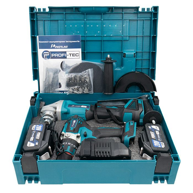 Аккумуляторный набор инструментов PROFI-TEC Combo Set 2/3 POWERLine (DGA20BL, DHP485BL) : с АКБ 2шт-20V 4.0 Ач - Фото 8 Аккумуляторный набор инструментов PROFI-TEC Combo Set 2/3 POWERLine (DGA20BL, DHP485BL) : с АКБ 2шт-20V 4.0 Ач - изображение 8