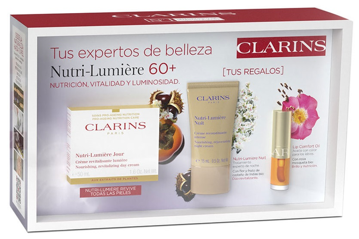Zestaw do pielęgnacji twarzy Clarins Nutri-Lumiere 60+ Krem do twarzy na dzien 50 ml + Krem na noc 15 ml + Olejek do ust (3666057314162) - obraz 1