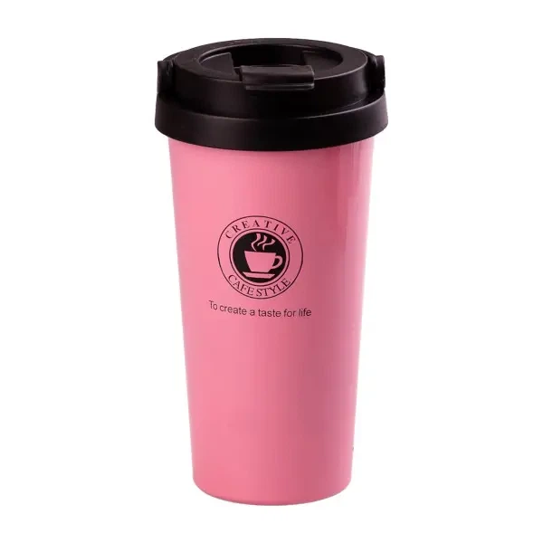 Термочашка Happy Life Creative Cafe Style 500 мл з ручкою, рожевий - зображення 2