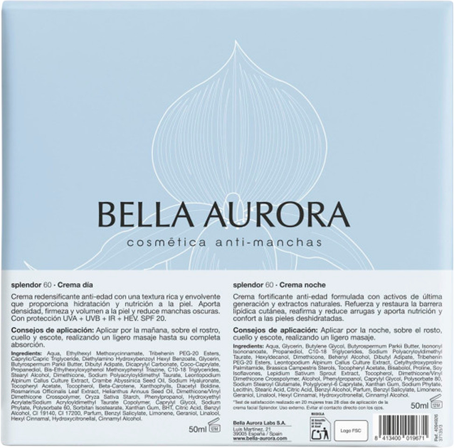 Zestaw do pielęgnacji twarzy Bella Aurora Splendor 60 Krem na noc 50 ml + Krem na dzień 50 ml (8413400019671) - obraz 3
